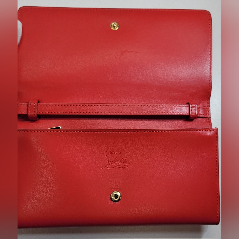 SOLD!!!Christian Louboutin Red Leather Macaron Spiked Clutch / Wallet - Picture 7 of 11